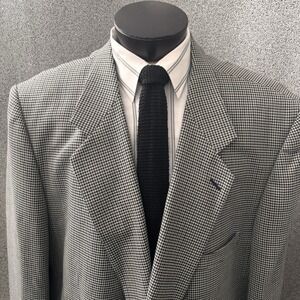 Vintage Andre Vachon Wool Blend Houndstooth Sport Coat Big 56R Gray Blue Ivory